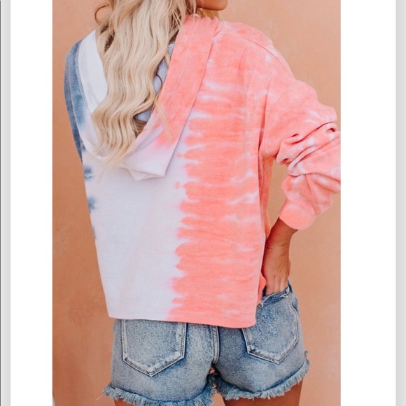 🔥THE SUN🔥Colorblock Tie Dye Crop Hoodie S/M/L/XL NWT - Picture 3 of 9